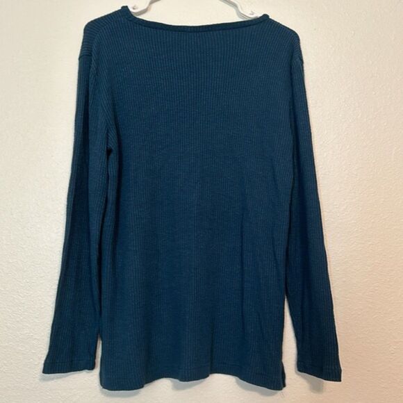 J Crew Point Sur Tunic Waffle Knit Shirt Thermal Womens Medium Teal Round Neck - Picture 3 of 10
